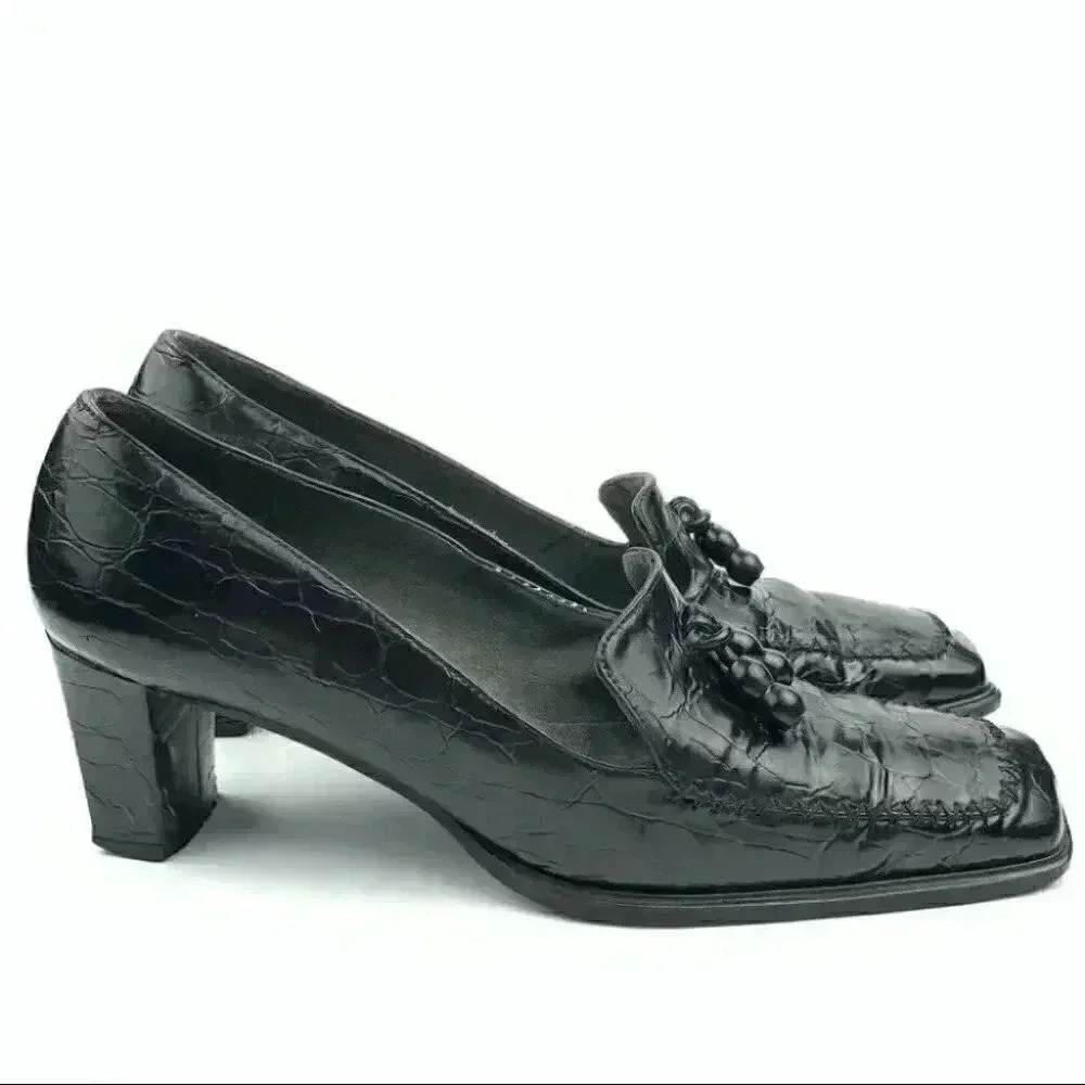 Stuart Weitzman heel 7 AA black leather square toe - Picture 13 of 13